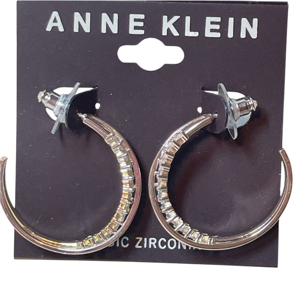 🆕 Anne Klein Polished Gold & Rhinestone Double Twist Hoop Earrings NWT